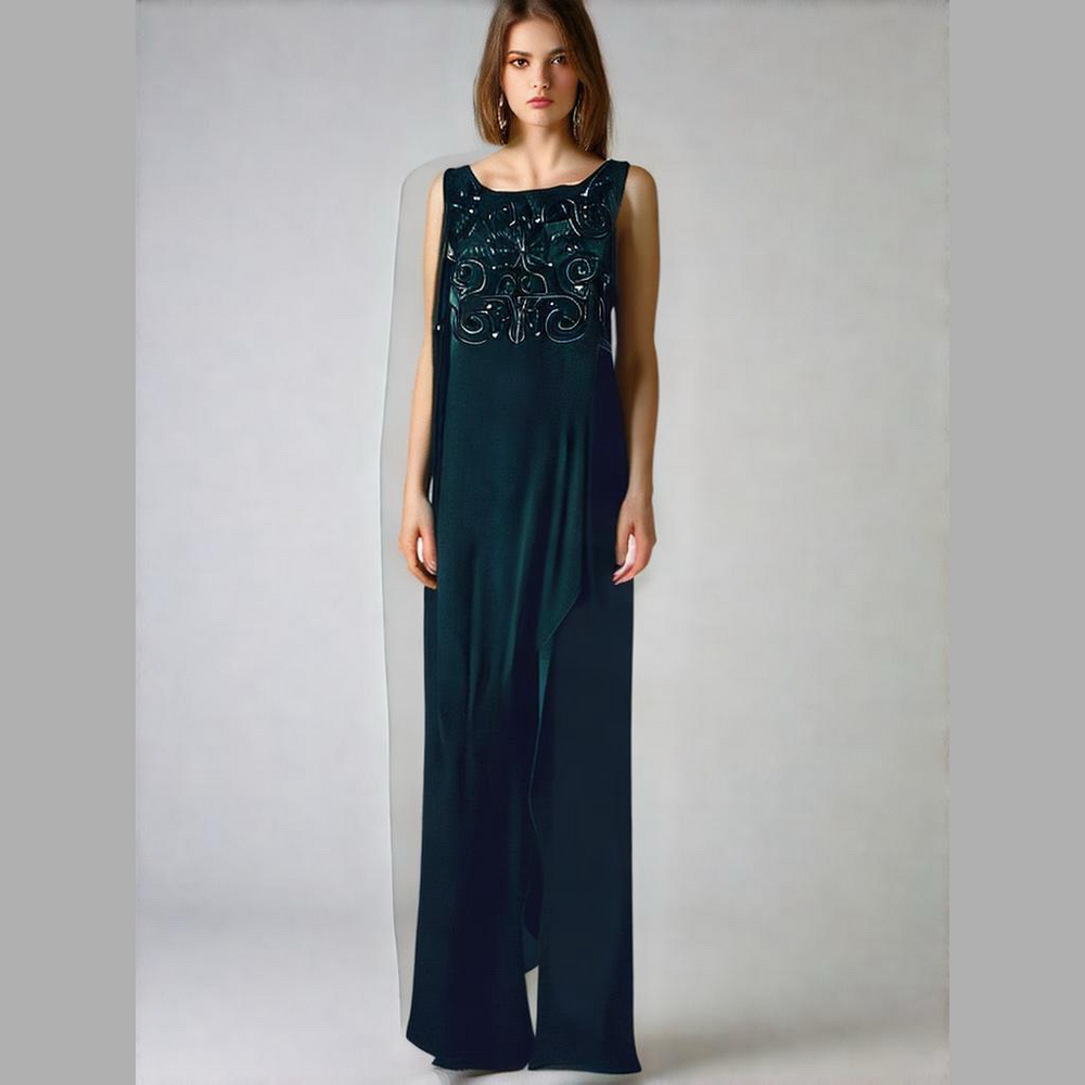 Jessica McClintock Vtg Black Evening Embroidered Formal Maxi Gown Dress 16